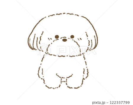 正面を向いてお座りをするシーズーのイラスト　線画　手描き 122337799