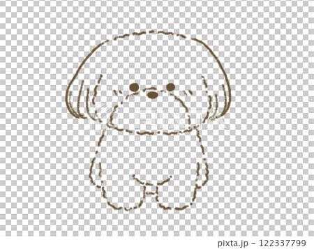正面を向いてお座りをするシーズーのイラスト　線画　手描き 122337799