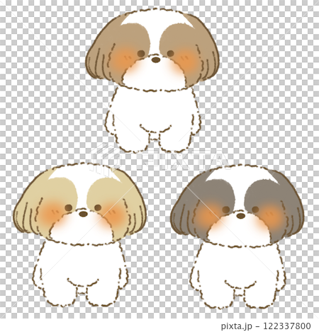 西施犬坐姿朝前，手繪風格的插圖集 122337800