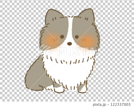 黑色柯基犬坐著的插圖，手繪風格 122337803