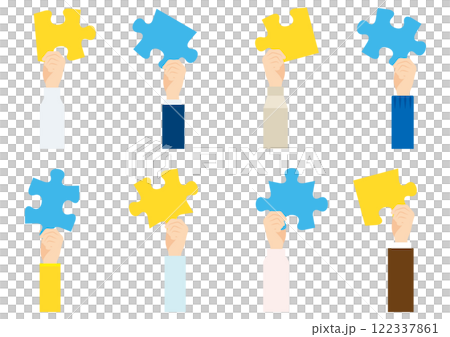 Illustration set of hands holding puzzles 122337861