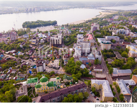 View from drone of Voronezh on bank of river 122338018
