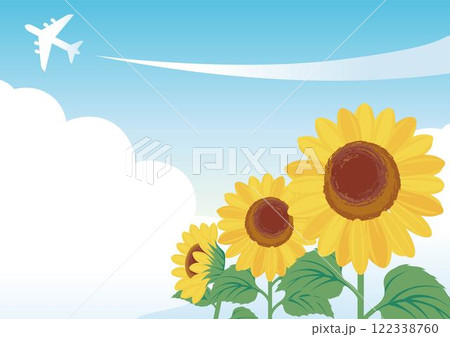 夏 ひまわり 飛行機 青空 向日葵 ヒマワリ 手描き フレーム テンプレート 背景 イラスト素材 夏 ひまわり 飛行機 青空 向日葵 ヒマワリ 手描き フレーム テンプレート 背景 イラスト素材 122338760