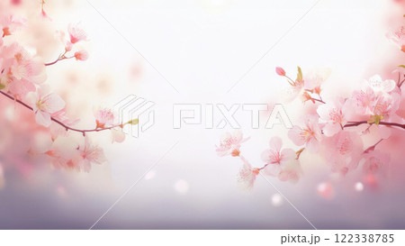 桜の花と玉ボケのシンプルな背景イメージ 122338785