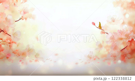 光が差し込むふんわりした桜とボケ感のある背景 122338812