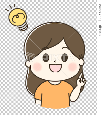 Cute and relaxed illustration of a woman flashing a light bulb Cute and relaxed illustration of a woman flashing a light bulb 122338868