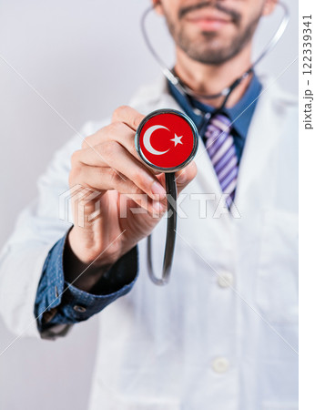 Turkey health and medical insurance concept. Turkish Healthcare System, doctor holding stethoscope 122339341