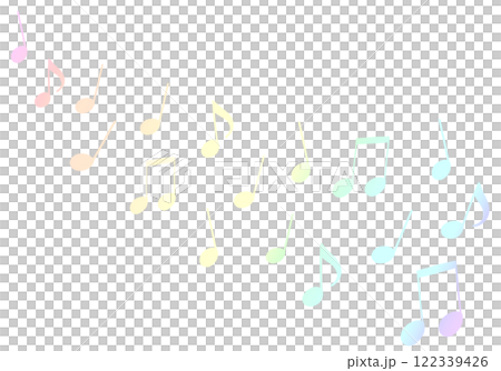 上から流れるようにランダムに並ぶパステルカラーのグラデーション音符イラスト 上から流れるようにランダムに並ぶパステルカラーのグラデーション音符イラスト 122339426