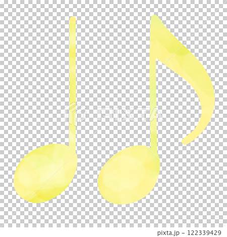 二つ並んだ黄色系の音符 手描き水彩イラスト 122339429