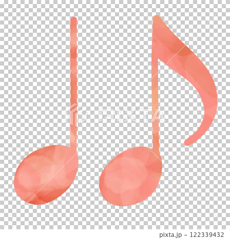 二つ並んだ赤系の音符 手描き水彩イラスト 122339432