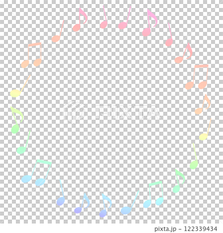 ランダムに円になったパステルカラー音符のフレームイラスト 122339434