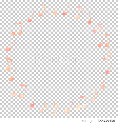 Watercolor frame illustration of pink musical notes arranged randomly in a circle 122339436