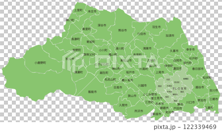 Dividable Saitama Prefecture map with ward, city, town and village names 122339469