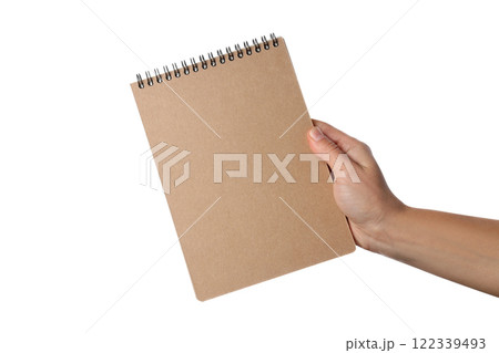 PNG, Notebook in hand, isolated on white background 122339493