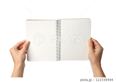 PNG,Notebook in hands, isolated on white background 122339494