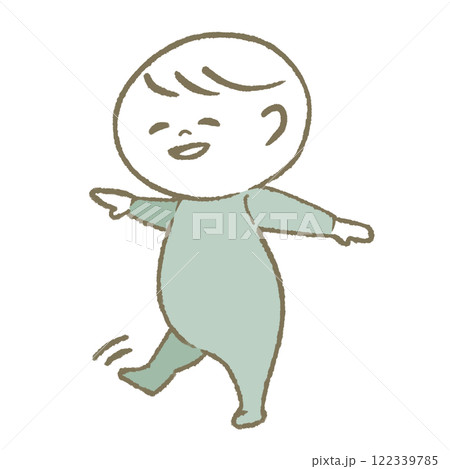 笑顔で歩く赤ちゃん(水色) 笑顔で歩く赤ちゃん(水色) 122339785
