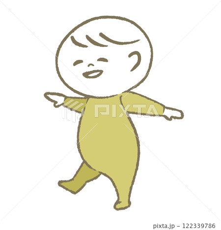 笑顔で歩く赤ちゃん(黄色) 笑顔で歩く赤ちゃん(黄色) 122339786