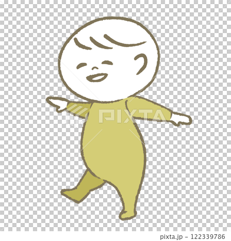笑顔で歩く赤ちゃん(黄色) 笑顔で歩く赤ちゃん(黄色) 122339786