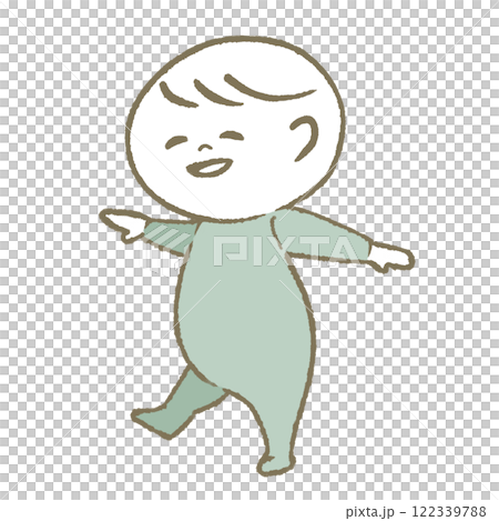 笑顔で歩く赤ちゃん（水色） 122339788