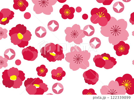 シンプルな桜梅椿のシームレスパターン 122339899