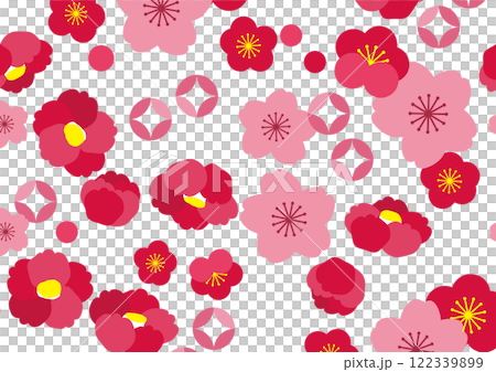シンプルな桜梅椿のシームレスパターン 122339899
