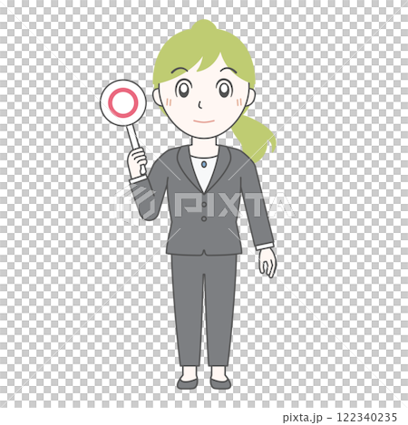 Businesswoman B (round, full body) holding a round/round card Businesswoman B (round, full body) holding a round/round card 122340235