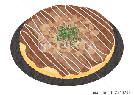 手描き風・皿に乗ったお好み焼きのベクターイラスト 手描き風・皿に乗ったお好み焼きのベクターイラスト 122340298
