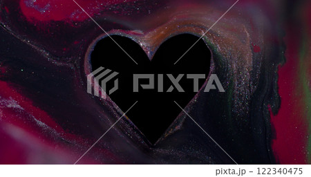 Sparkling heart. Shimmering liquid. Defocused dark red multicolor black shape love frame paint ink texture spill on abstract art romantic background. Sparkling heart. Shimmering liquid. Defocused dark red multicolor black shape love frame paint ink texture spill on abstract art romantic background. 122340475