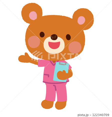 スクラブを着たクマの看護師さん　お医者さん 122340709