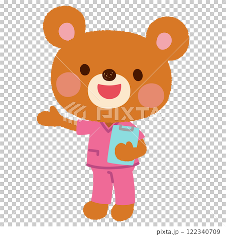 スクラブを着たクマの看護師さん　お医者さん 122340709