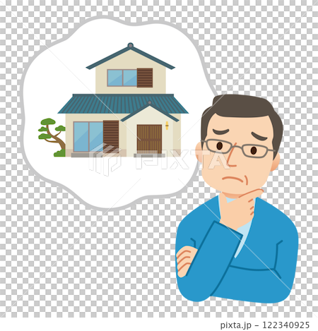 家の管理に悩む中年男性 家の購入について悩む男性 家の管理に悩む中年男性 家の購入について悩む男性 122340925