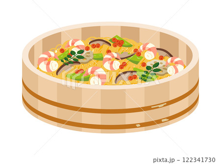 寿司桶に盛ったちらし寿司のイラスト 122341730