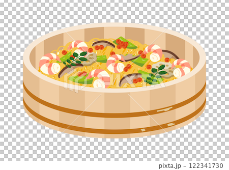 寿司桶に盛ったちらし寿司のイラスト 122341730