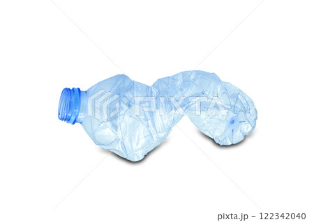 Blue plastic bottle on the White Blackground Concept of not using plastic Blue plastic bottle on the White Blackground Concept of not using plastic 122342040