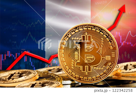 Bitcoin rising with France flag in the background. Bitcoin with France flag in the background 122342258