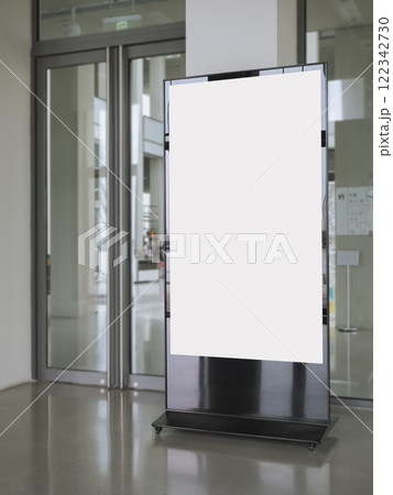 Mock up sign stand banner digital screen indoor Public building  122342730