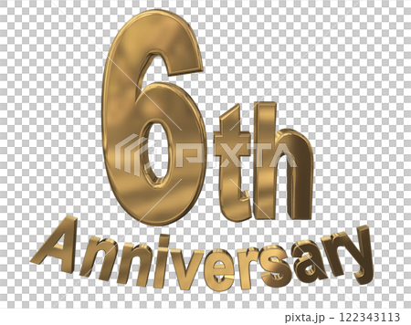 3DCG文字「6th Anniversary/6周年マークキラキラ」ゴールド,金 3DCG文字「6th Anniversary/6周年マークキラキラ」ゴールド,金 122343113