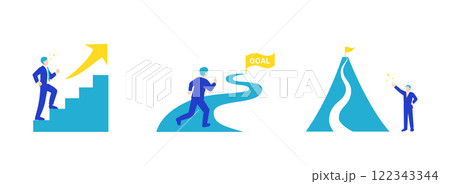 目標に向かって進んでいくビジネスマンのイラストセット 122343344
