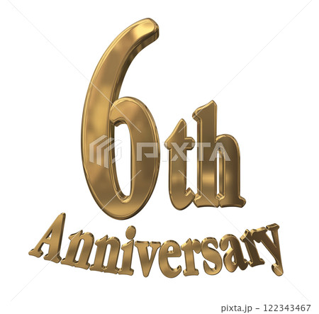 3DCG文字「6th Anniversary/6周年マークキラキラ」ゴールド,金 3DCG文字「6th Anniversary/6周年マークキラキラ」ゴールド,金 122343467