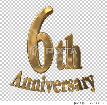 3DCG文字「6th Anniversary/6周年マークキラキラ」ゴールド,金 3DCG文字「6th Anniversary/6周年マークキラキラ」ゴールド,金 122343467