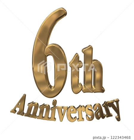 3DCG文字「6th Anniversary/6周年マークキラキラ」ゴールド,金 3DCG文字「6th Anniversary/6周年マークキラキラ」ゴールド,金 122343468