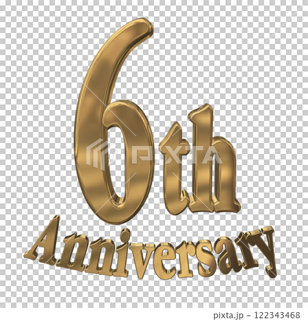 3DCG文字「6th Anniversary/6周年マークキラキラ」ゴールド,金 3DCG文字「6th Anniversary/6周年マークキラキラ」ゴールド,金 122343468