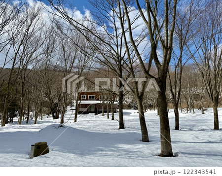 コテージと雪景色 122343541