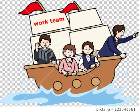 由男女組成的商業團隊在帆船上前進 122343561