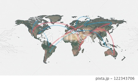世界地図から飛び出す立体的世界の地図　イラスト 122343706
