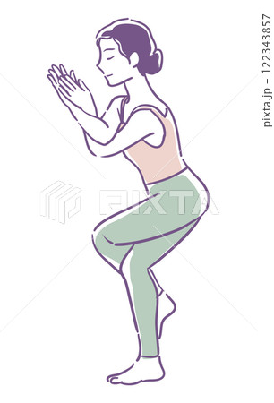 女性のヨガのポーズ。手描き風、ベクターイラスト素材。 女性のヨガのポーズ。手描き風、ベクターイラスト素材。 122343857