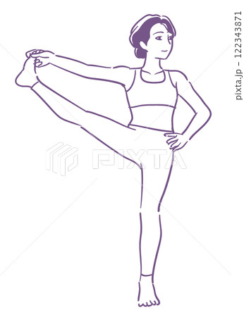 女性のヨガのポーズ。手描き風、ベクターイラスト素材。 122343871