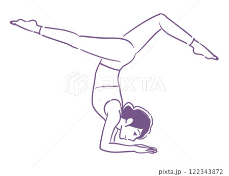 女性のヨガのポーズ。手描き風、ベクターイラスト素材。 122343872