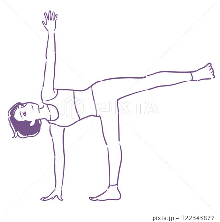 女性のヨガのポーズ。手描き風、ベクターイラスト素材。 122343877