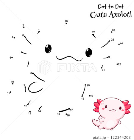 Connect The Dots and Draw cute axolotl. Dot to dot puzzle with cartoon little animal. Educational Game for Kids. Drawing for Preschool children. Vector Illustration EPS8 122344208